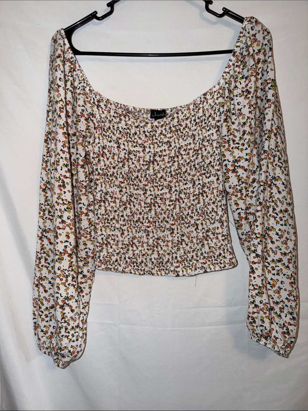Justify White Floral Smocked Square-Neck Crop Top